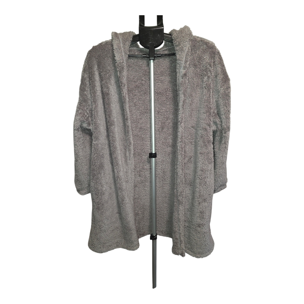 Plush Hooded Cardigan Sweater - Gray
